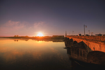 Canvas Print - Golden hour bridge over the river