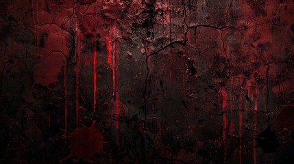 Grunge Halloween background with blood splatter on wall in classic red and black tones