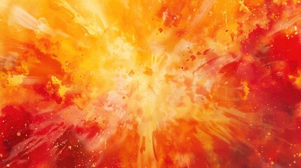 Wall Mural - Vivid watercolor backdrop with artistic fire explosion in red orange yellow hues