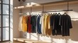© Natpasit - A row of variously colored t-shirts neatly arranged on hangers in a well-lit, contemporary clothing store..