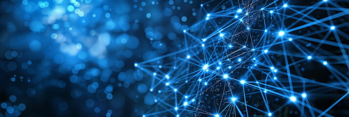 Poster - Abstract network with connecting dots and lines representing global connectivity