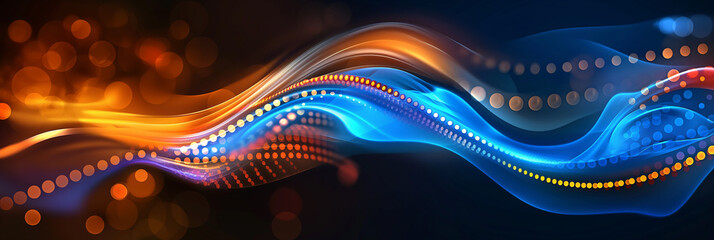 Poster - Abstract flowing lines of light creating wavy pattern on dark background