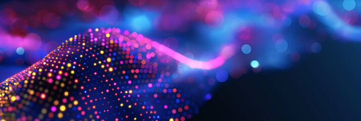 Poster - Abstract background forming from glowing particles with depth of field