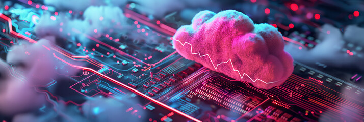 Aufkleber - Pink cloud computing floating over motherboard circuit board