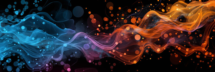Aufkleber - Abstract colorful waves flowing on black background with bokeh effect