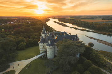 Canvas Print - A majestic chateau at sunset, loire valley