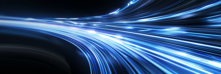Poster - Blue light streaks moving fast over black background