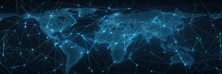 Aufkleber - Global network connecting cities around the world with lines and nodes