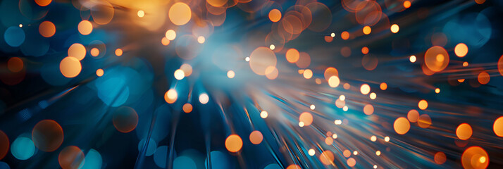 Poster - Abstract background with orange and blue particles creating speed of light effect