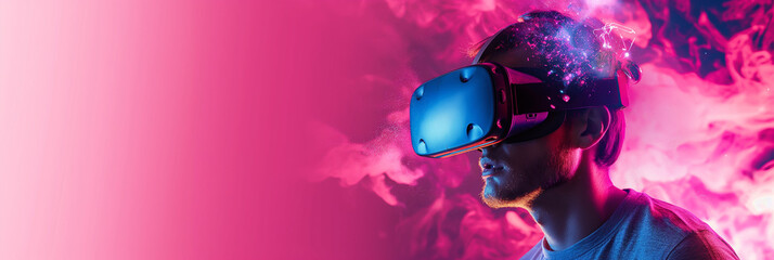 Poster - Man experiencing virtual reality with augmented reality glasses
