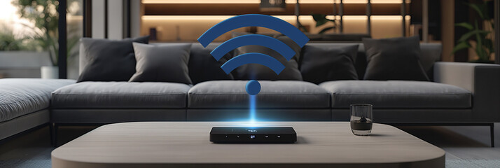 Poster - Modern smart home wifi router providing high speed internet connection for the whole family
