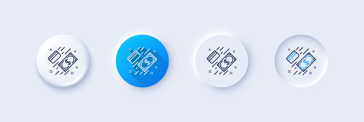 Poster - money line icon. neumorphic, blue gradient, 3d pin buttons. payment methods sign. credit card symbol