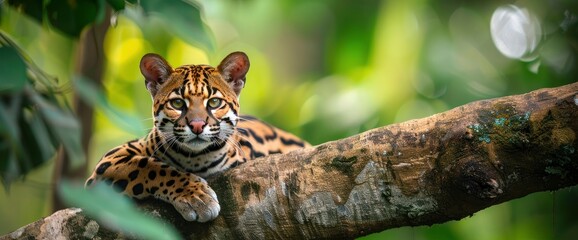 Black-Spotted Ocelot Hanging Out In A Tree,High Resolution, Ultra HD