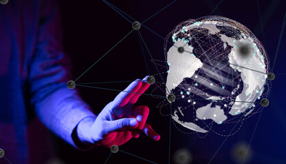 Poster - world Global network. Blockchain. 3D illustration. Neural networks and artificial intelligence. Abstract