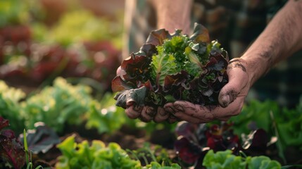 Wall Mural - The Hands Holding Fresh Lettuce