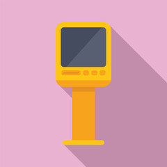 Poster - Yellow payment terminal standing on single leg on pink background