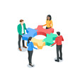 © Trostinka_25 - isometric vector people putting together puzzles in the form of a gear, in color on a white background, teamwork and common business goal