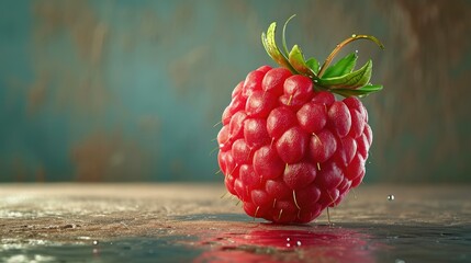 Wall Mural - Close-up of Juicy Raspberry in Studio Setting