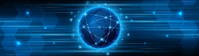 Aufkleber - Global connection network background. World map. High-speed internet technology concept or fast wireless data transmission. modern internet network connection technology background	
