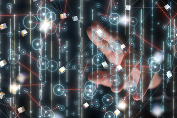 Wall Mural - Neural network 3D illustration. Big data and cybersecurity