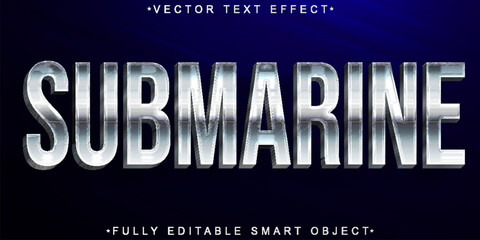 Poster - Metallic Silver Blue Shiny Submarine Vector Fully Editable Smart Object Text Effect