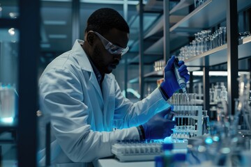 Poster - Scientist working in a high-tech lab conducting research and experiments with various laboratory equipment. AIG62