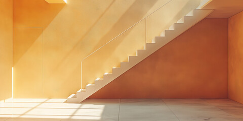 Sticker - Minimalist Indoor Staircase with Sunlit Walls and Clean Lines