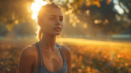 Golden Hour Fitness: Woman Relaxing After Exercise