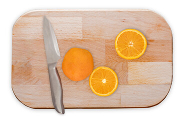 Juicy Orange Tangerine Cut in a chopping Board Fruit Isolated White Background 