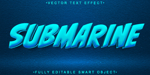 Poster - Cartoon Blue Submarine Vector Fully Editable Smart Object Text Effect