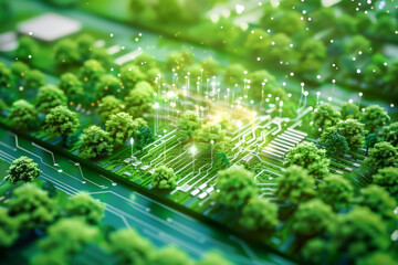 Poster - A green computer chip with a forest on it