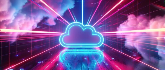 Poster - Neon light cloud computing data center futuristic technology