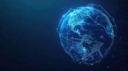 Poster - futuristic globe with abstract connected lines and blue neon color isolated on dark background