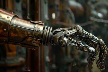 Poster - A robotic hand with a metal band around it
