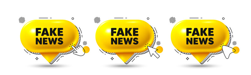 Sticker - Chat speech bubble 3d icons. Fake news tag. Media newspaper sign. Daily information symbol. Fake news chat offer. Speech bubble banners. Text box balloon. Vector