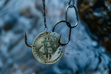Poster - A coin with the letter B on it is hanging from a chain