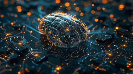 Aufkleber - AI Realm: Exploring the digital brain's core, surrounded by flowing big data