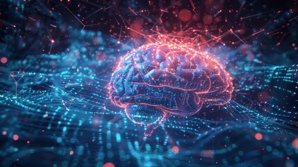 Aufkleber - AI Realm: Exploring the digital brain's core, surrounded by flowing big data