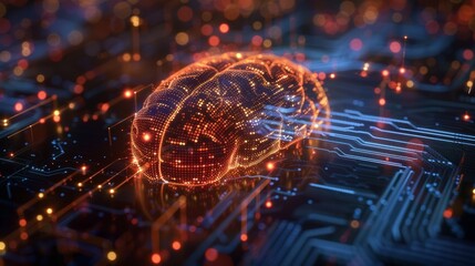 Aufkleber - AI Realm: Exploring the digital brain's core, surrounded by flowing big data