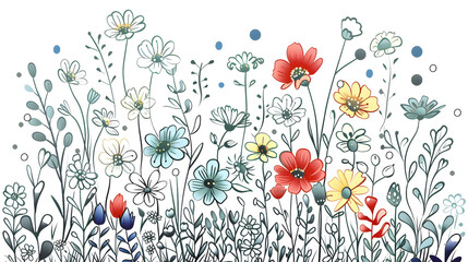 Wall Mural - Vector coloring book for adults. Summer wild meadow flowers. Vector isolated elements