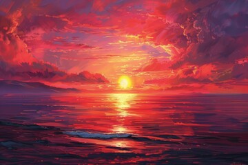 Wall Mural - Vibrant Sunset Over Ocean