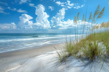 Wall Mural - Serene Beachscape with Blue Sky and White Sand