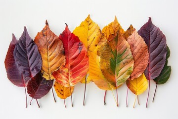 Canvas Print - Colorful Autumn Leaves on White Background