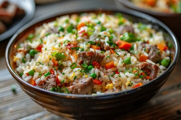 Wall Mural - Delicious Beef Fried Rice with Vegetables