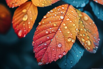 Canvas Print - Vibrant Autumn Leaves with Dew Drops