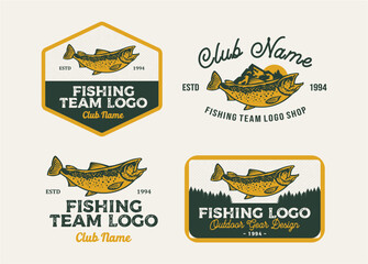 retro vintage fishing outdoor adventure logo badge patch for hat, t-shirt, sticker
