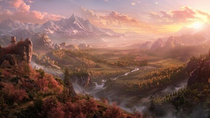 Poster - Majestic Mountain Valley at Sunset