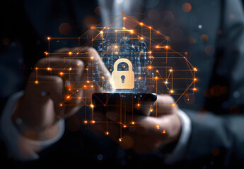 Poster - Cyber ​​security concept, Network connectivity with cyber security, and data protection design