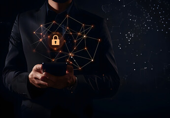 Poster - cyber ​​security concept, network connectivity with cyber security, and data protection design