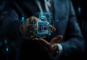 Poster - Cybersecurity and privacy concept, protection network security, and information security system. Protect data, Information, and cyber security technology service design